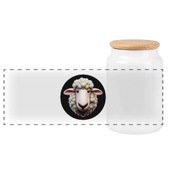 Sheep Head Funny Animation Style - Panoramic Cookie Jar with Wooden Lid - white - Front