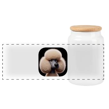 Poodle Dog Head Comic Cartoon Photorealistic - Panoramic Cookie Jar with Wooden Lid - white - Front