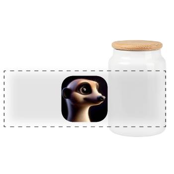 Cute meerkat in animation style - Panoramic Cookie Jar with Wooden Lid - white - Front