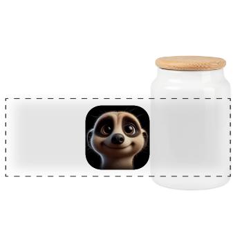 Friendly meerkat with big eyes - Panoramic Cookie Jar with Wooden Lid - white - Front