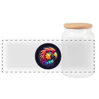 Parrot Macaw Head Colorful Cartoon Comic - Panoramic Cookie Jar with Wooden Lid - white - Front