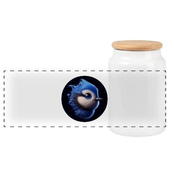 Blue bird in animation style - Panoramic Cookie Jar with Wooden Lid - white - Front