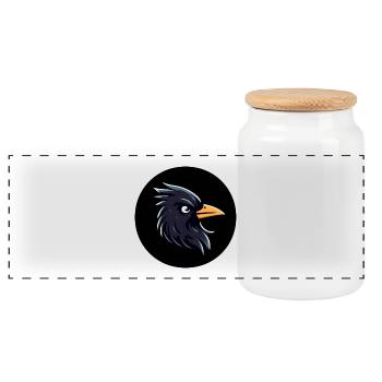Cartoon Amsel Rabe schaut finster - Panorama Keksdose mit Holzdeckel - Weiß - Vorne