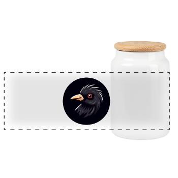 Dessin animé merle oiseau noir avec œil rouge - Boîte à biscuits avec couvercle en bois - blanc - Devant
