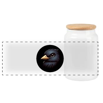 Raven in animation style - Panoramic Cookie Jar with Wooden Lid - white - Front