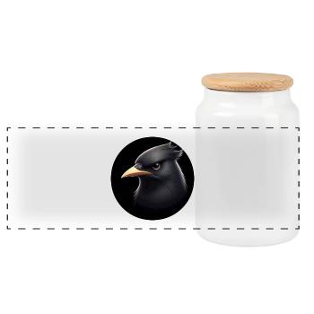 Black raven in animation style - Panoramic Cookie Jar with Wooden Lid - white - Front