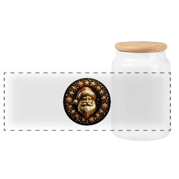 Santa Claus with hat and stars - Panoramic Cookie Jar with Wooden Lid - white - Front