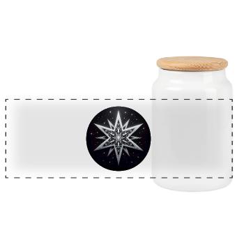 Star White Gray Folding Art - Panoramic Cookie Jar with Wooden Lid - white - Front