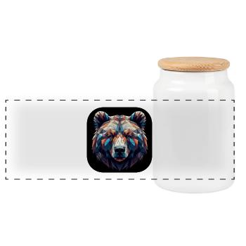 Bear Head Polygon Multicolored - Panoramic Cookie Jar with Wooden Lid - white - Front