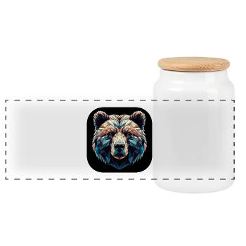 Colorful Bear in Polygon Design - Panoramic Cookie Jar with Wooden Lid - white - Front