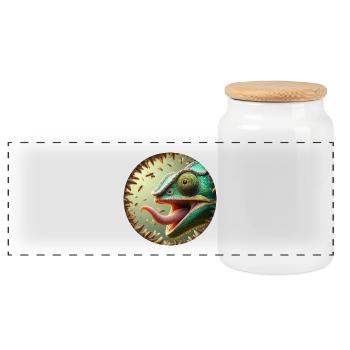 Chameleon mit Bienen und langer Zunge - Panorama Keksdose mit Holzdeckel - Weiß - Vorne