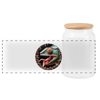 The chameleon is hungry for insects - Panoramic Cookie Jar with Wooden Lid - white - Front