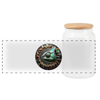 The Chameleon and the Insects - Panoramic Cookie Jar with Wooden Lid - white - Front