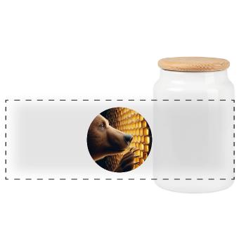 Brown bear looking through a honeycomb - Panoramic Cookie Jar with Wooden Lid - white - Front