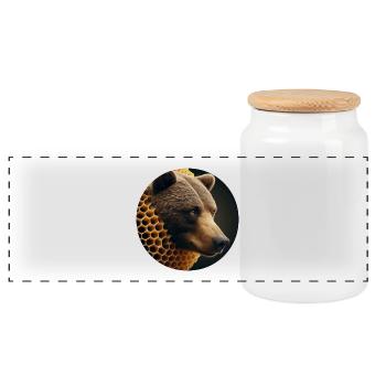 Ours brun en nid d’abeille - Boîte à biscuits avec couvercle en bois - blanc - Devant