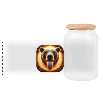 Hungry bear looking through a honeycomb - Panoramic Cookie Jar with Wooden Lid - white - Front
