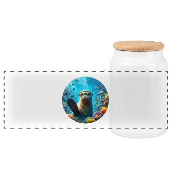 Robe waving underwater with diving goggles - Panoramic Cookie Jar with Wooden Lid - white - Front
