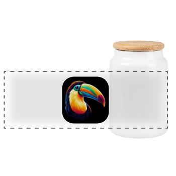 Toucan bec coloré photoréaliste - Boîte à biscuits avec couvercle en bois - blanc - Devant