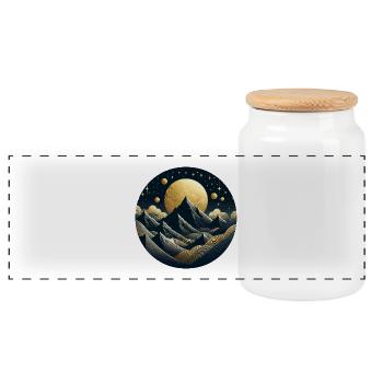 Landscape, Mountains, Moon, Stars, Night - Panoramic Cookie Jar with Wooden Lid - white - Front