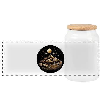 Landscape, Mountain, Nature, Black, Gold - Panoramic Cookie Jar with Wooden Lid - white - Front