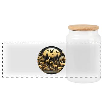 Animals in the forest in gold black - Panoramic Cookie Jar with Wooden Lid - white - Front