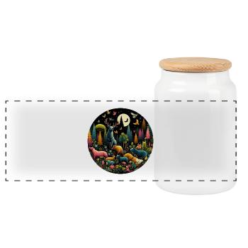 Forest, Animals, Colorful, Black, Night - Panoramic Cookie Jar with Wooden Lid - white - Front