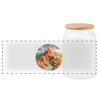 Candy world landscape colorful animation - Panoramic Cookie Jar with Wooden Lid - white - Front