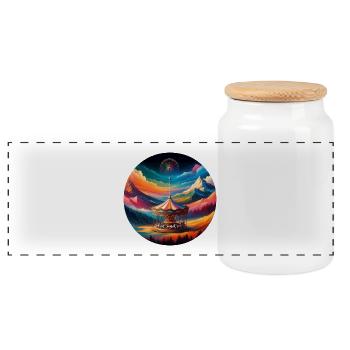 Bunte Berg Landschaft mit Karussell Pferden - Panorama Keksdose mit Holzdeckel - Weiß - Vorne
