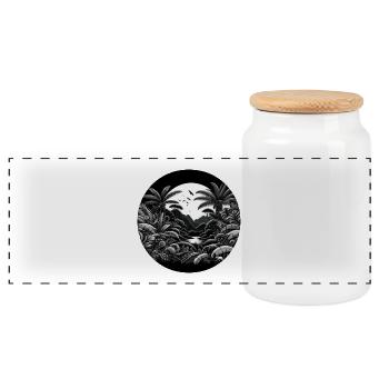 Jungle Noir Blanc Palmiers Paysage - Boîte à biscuits avec couvercle en bois - blanc - Devant