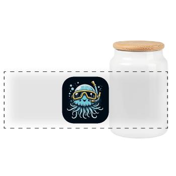 Blaue Qualle mit Taucherbrille, grafisch - Panorama Keksdose mit Holzdeckel - Weiß - Vorne