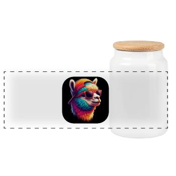 Lama Alpaka Bunt Brille Cap - Panorama Keksdose mit Holzdeckel - Weiß - Vorne