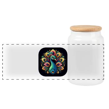 Paon, Coloré, Oiseau, Animal - Boîte à biscuits avec couvercle en bois - blanc - Devant