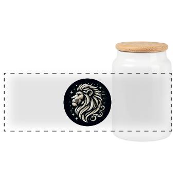 Lion Head Stars Drawn - Panoramic Cookie Jar with Wooden Lid - white - Front
