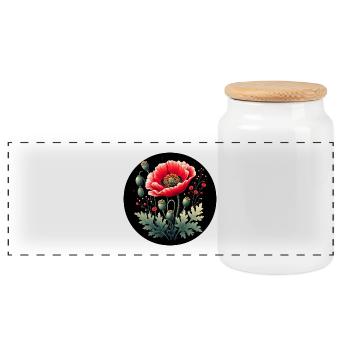 Blumenmotiv Mohnblume Schwarzer Hintergrund - Panorama Keksdose mit Holzdeckel - Weiß - Vorne