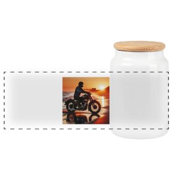 Motorcycle Old Sunset 1 - Panoramic Cookie Jar with Wooden Lid - white - Front