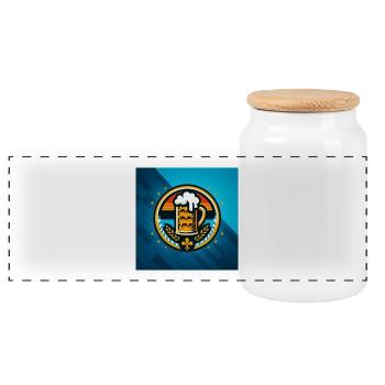 Bier Logo 4 - Panorama Keksdose mit Holzdeckel - Weiß - Vorne
