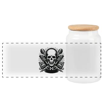 Biker Skull Design 3 - Panorama Keksdose mit Holzdeckel - Weiß - Vorne