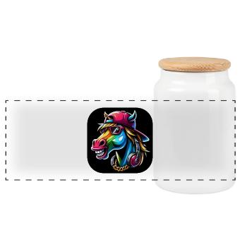 Cartoon Horse Rapper Colorful - Panoramic Cookie Jar with Wooden Lid - white - Front