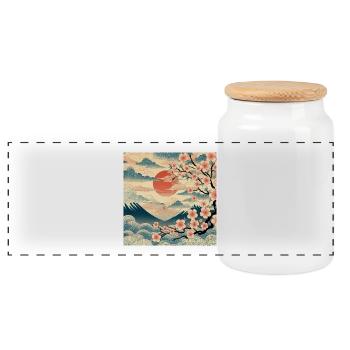 Ukiyo-e Style Sunrise II - Panoramic Cookie Jar with Wooden Lid - white - Front