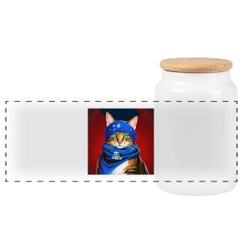 chat bandana bleu - Boîte à biscuits avec couvercle en bois - blanc - Devant