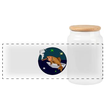Poisson avec un cigare dans l’espace. - Boîte à biscuits avec couvercle en bois - blanc - Devant