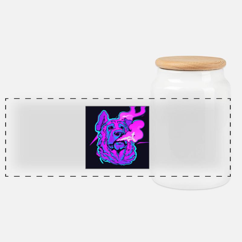 Chien fumeur trippant. - Boîte à biscuits avec couvercle en bois - blanc