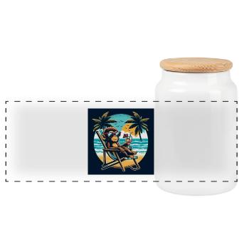 Beach Monkey - Panoramic Cookie Jar with Wooden Lid - white - Front