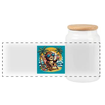 Singe sur la plage - Boîte à biscuits avec couvercle en bois - blanc - Devant
