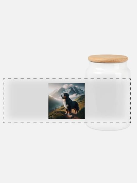 Berner Sennenhund - Panorama Keksdose mit Holzdeckel - Weiß