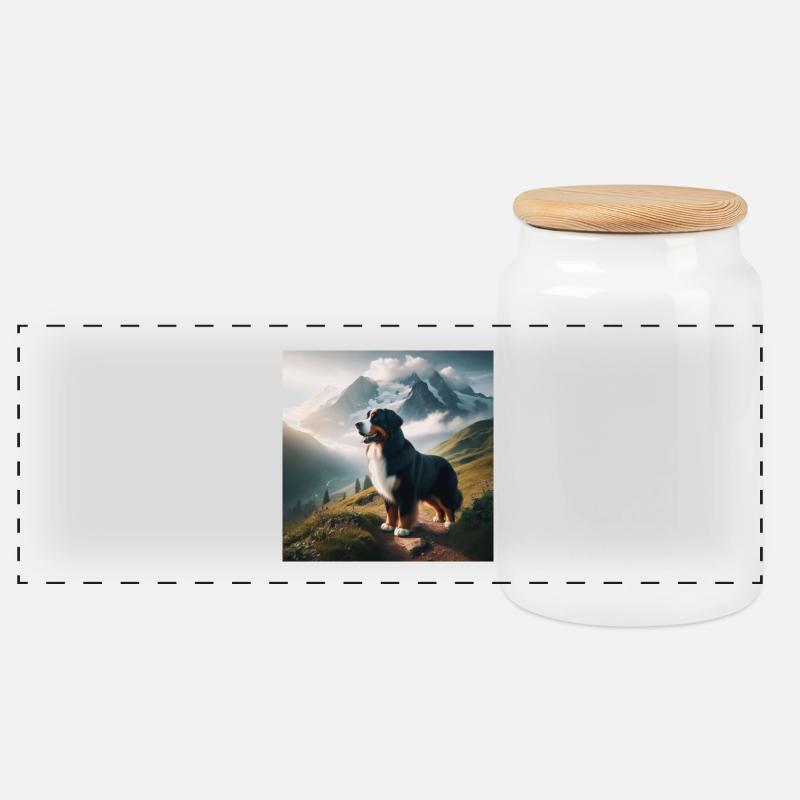 Berner Sennenhund - Panorama Keksdose mit Holzdeckel - Weiß