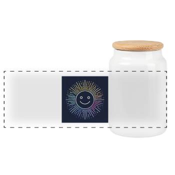 A cool, cheerful sun - Panoramic Cookie Jar with Wooden Lid - white - Front