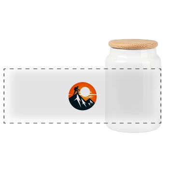 Climbing to the top during sunset - Panoramic Cookie Jar with Wooden Lid - white - Front