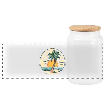 Sunset Palm Island - Panoramic Cookie Jar with Wooden Lid - white - Front