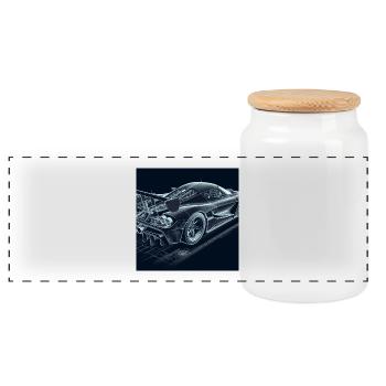 Blueprint Racing Car Vision - Panoramic Cookie Jar with Wooden Lid - white - Front